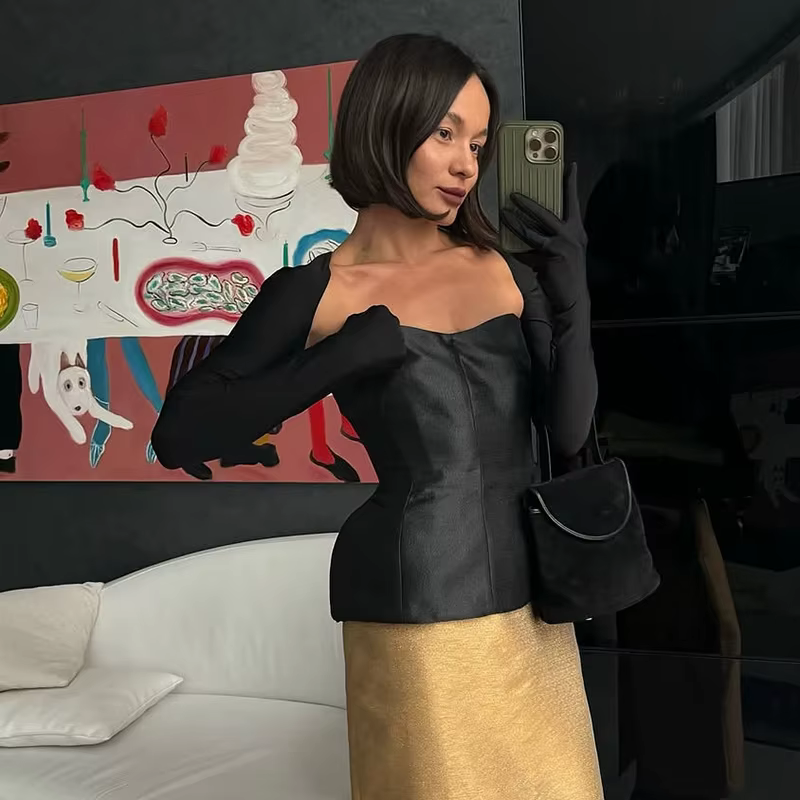 Ensemble bustier tubulaire Slim à épaules dénudées pour femmes, gilet Sexy sans bretelles, jupe long