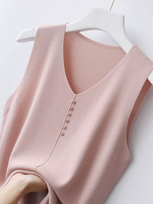 Débardeurs en tricot pour femmes, hauts décontractés fins à col en V, couleur unie, nouvelle mode ét