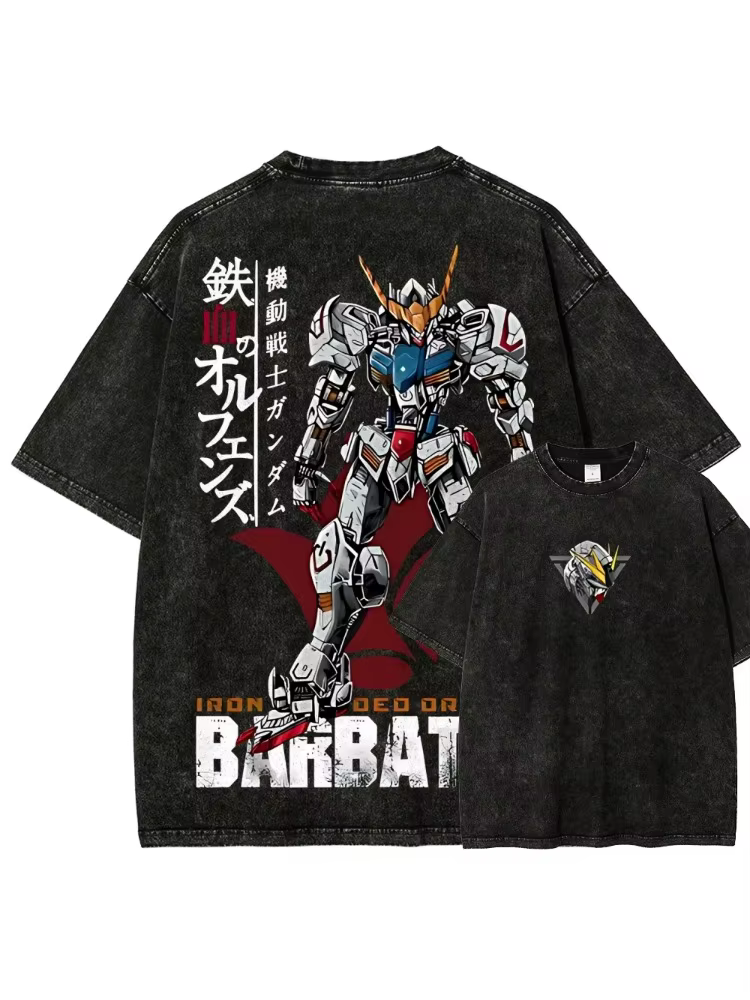 T-shirt Gundam Barbatos pour hommes, IBO Vintage Acid Wash Mecha Streetwear, rétro, Iron Blooded Orp