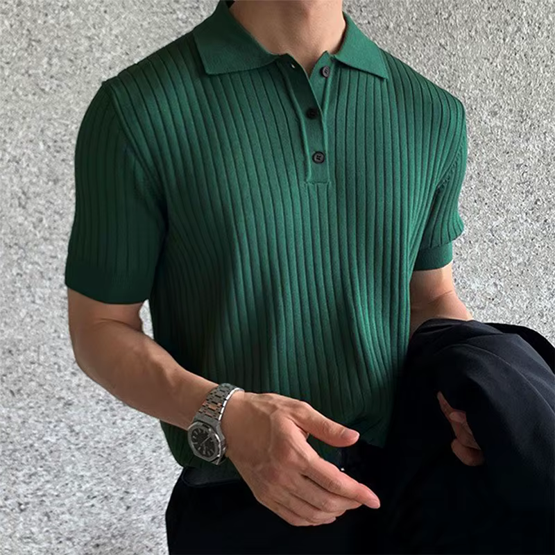 Nouveaux hommes Style coréen Polo de luxe loisirs tricoté T-shirt décontracté rayé couleur unie à ma