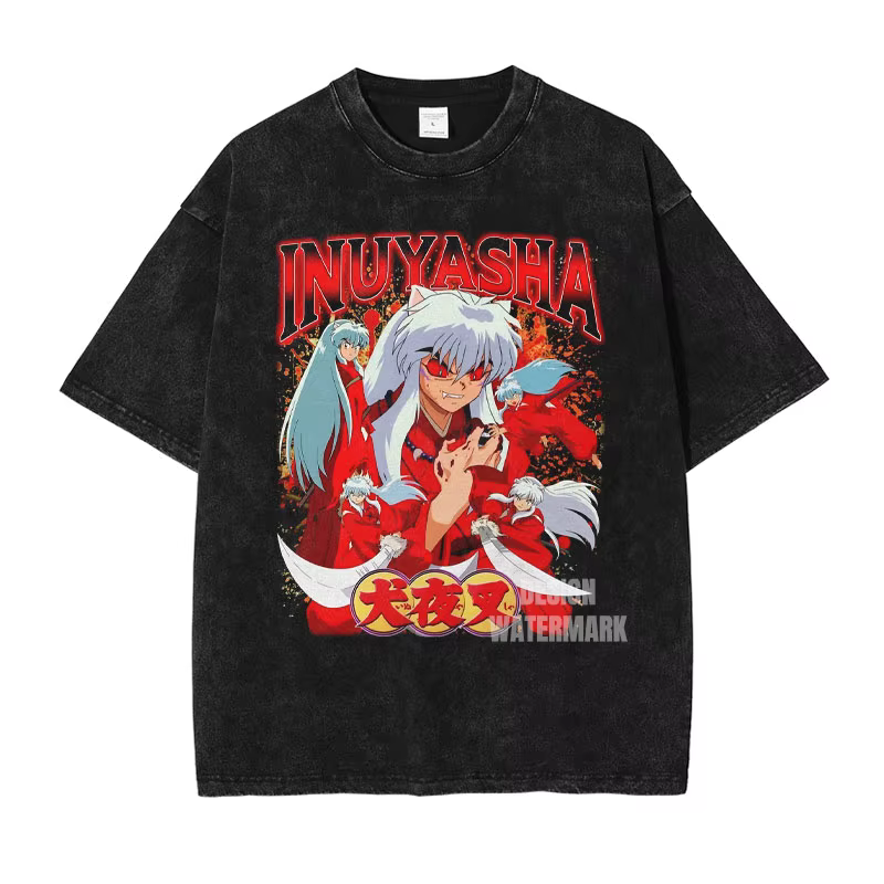 Anime i-inuyasha T-shirts surdimensionné Vintage lavé Sesshoumaru T-shirt rétro à manches courtes ha