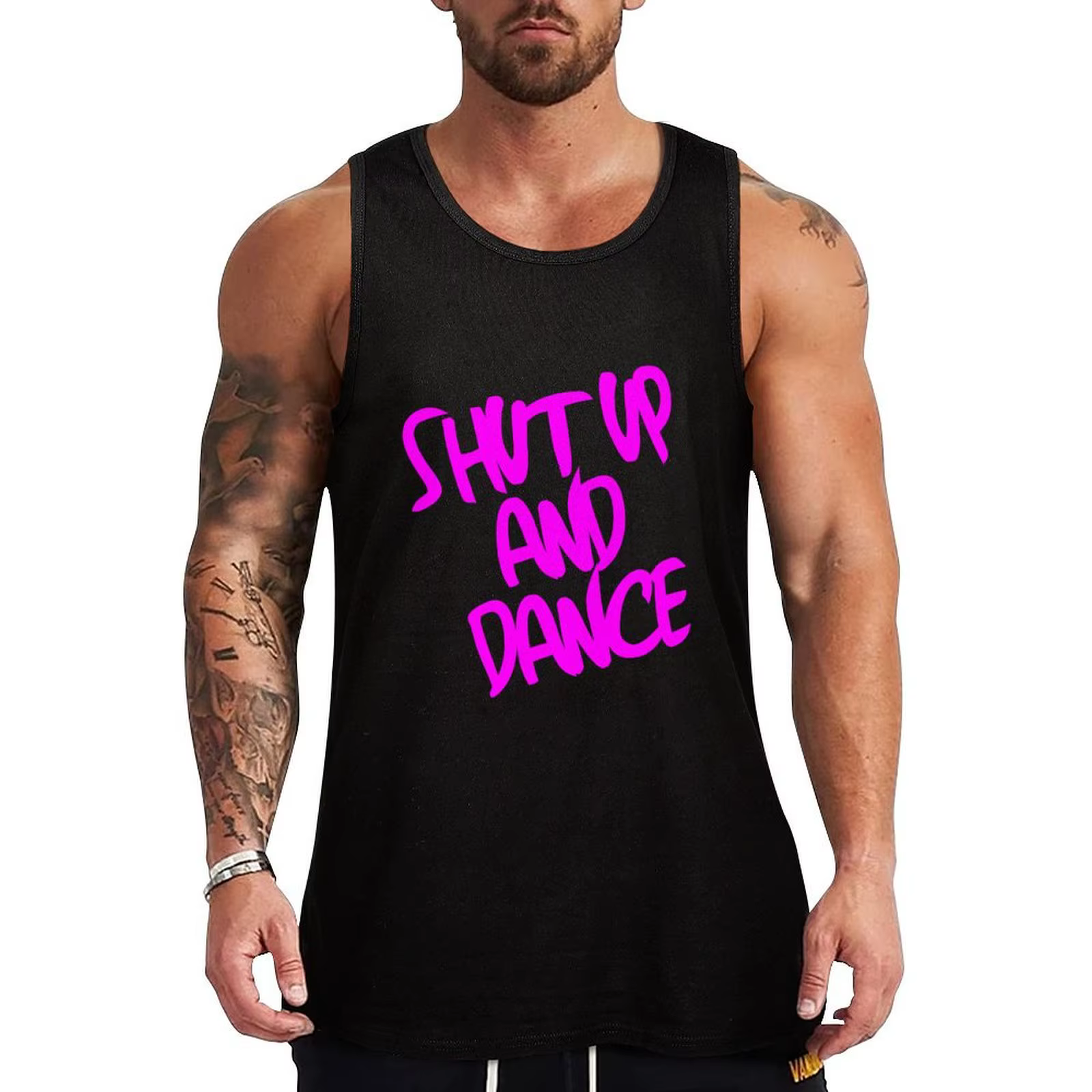 Shut Up matchs Dance-Débardeur sans manches pour homme, haut rose précieux
