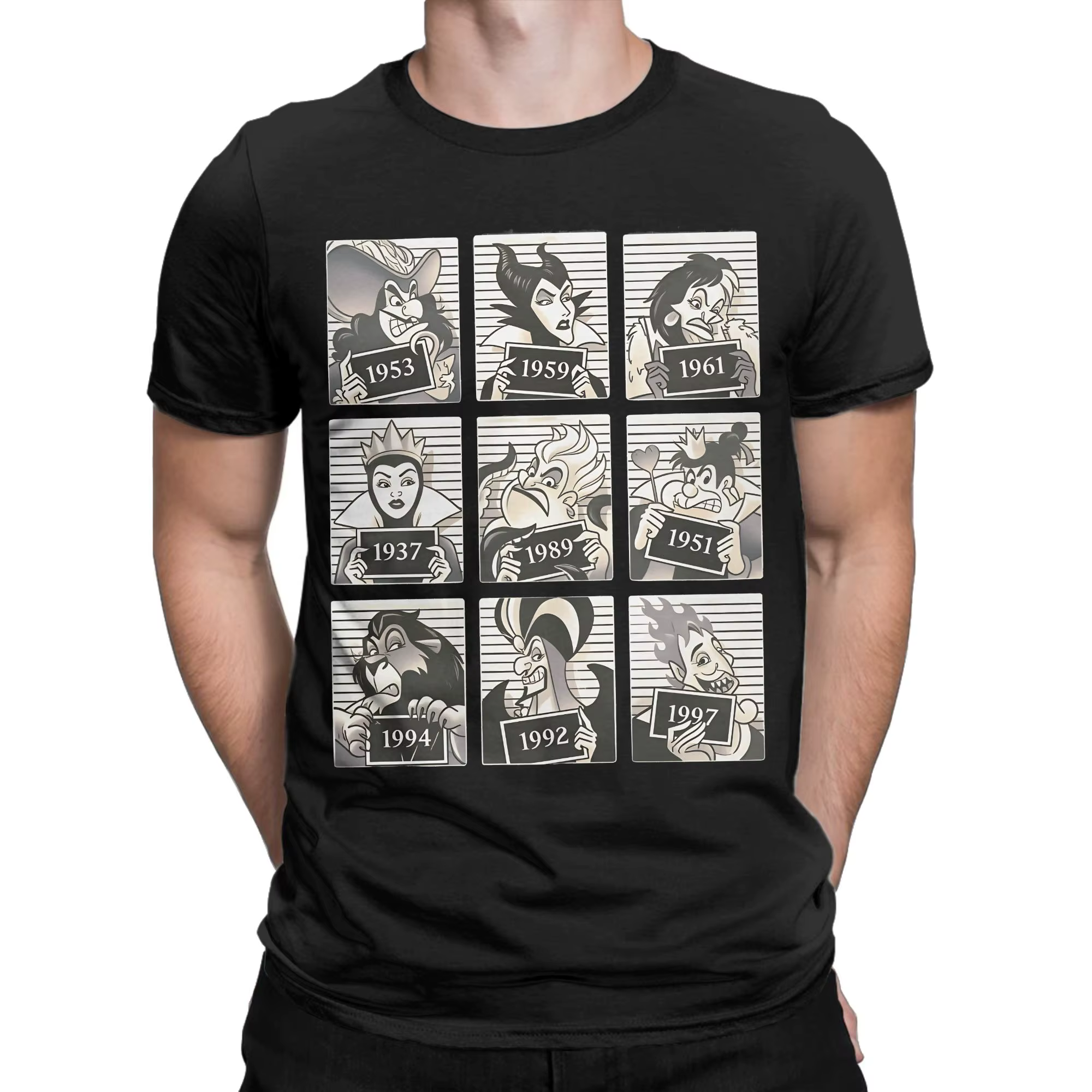 T-shirt en coton Villains pour homme, style vintage, col rond, nouveauté, imprimé, coupe oversize, i