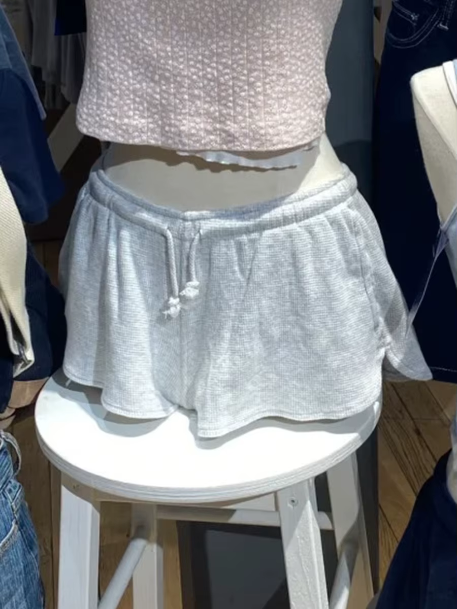 Shorts de sport gaufrés bleu marine pour femme, nouveauté décontractée avec poches, cordon de serrag