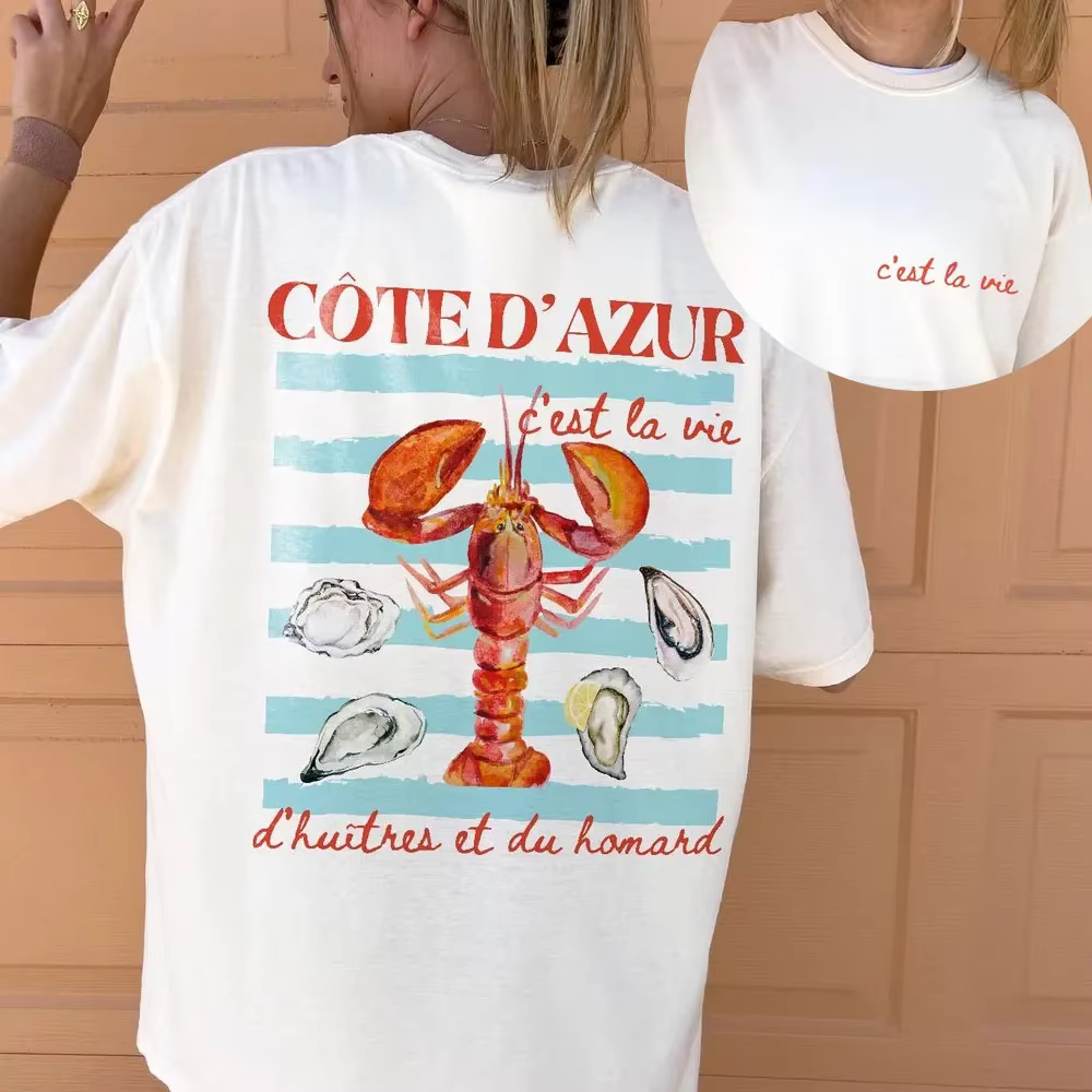 Cote D'Azur Chemise Riviera française Chemise homard et huître C'est La Vie Saint Tropez T-shirt Pro