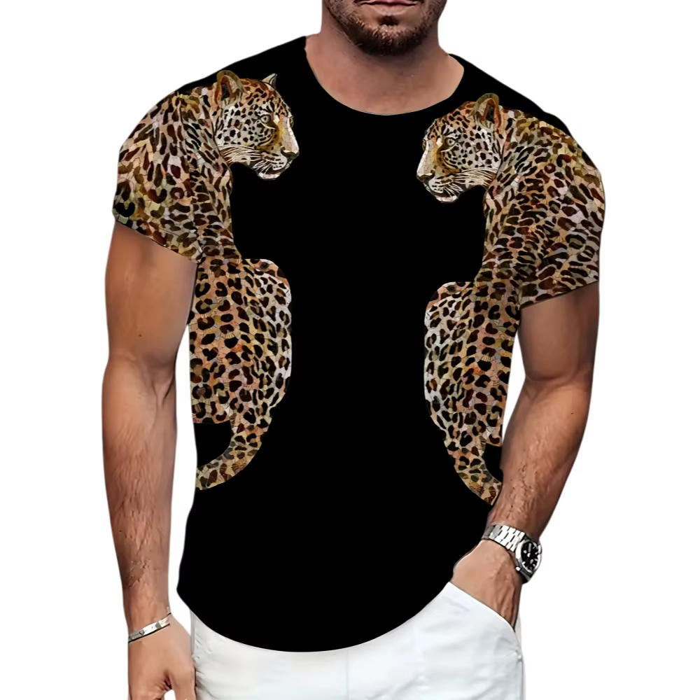 T-shirt pour hommes avec imprimé léopard diversifié et motifs innovants imprimés en 3D pour la mode