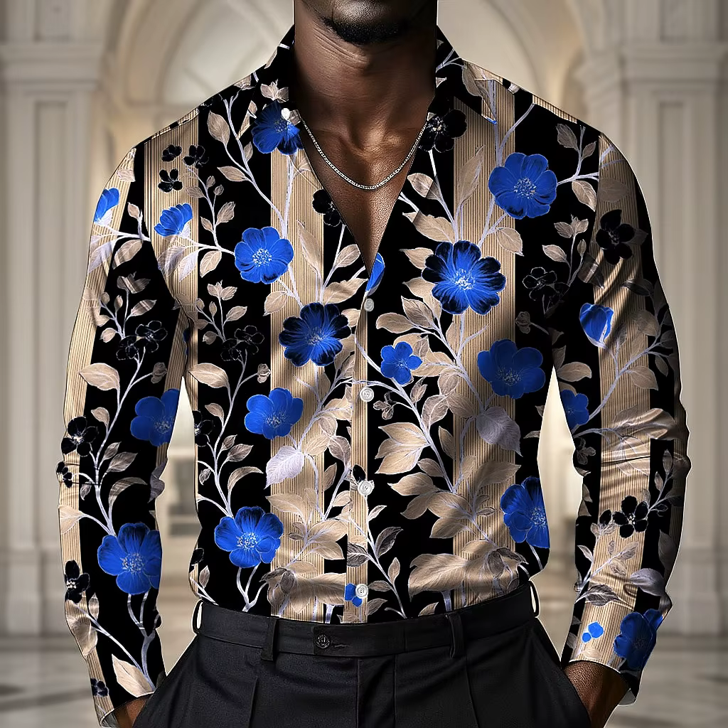 Chemise à manches longues pour hommes, imprimé Floral rayé, mode décontractée, vacances, printemps-a