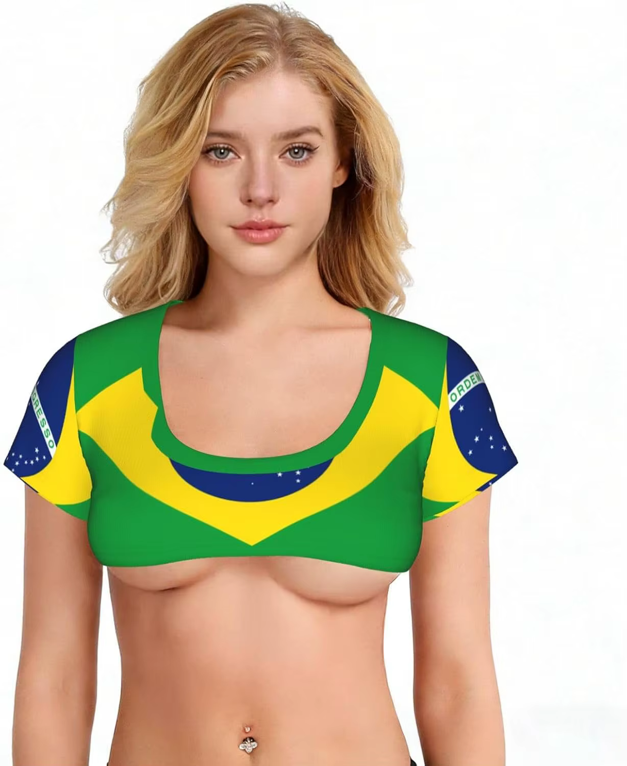 Haut court sexy pour femme avec imprimé drapeau brésilien personnalisé, manches courtes, mini t-shir