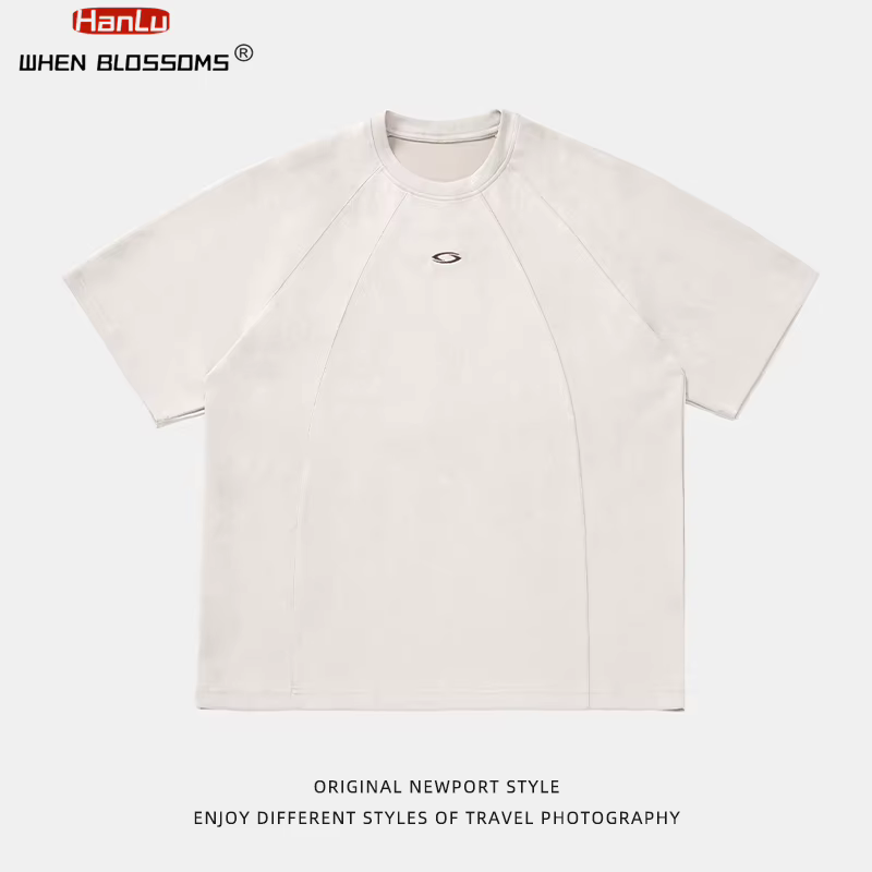 HANLU nouvel été hommes daim T-shirt broderie Vintage Hip Hop surdimensionné T-shirt ample décontrac