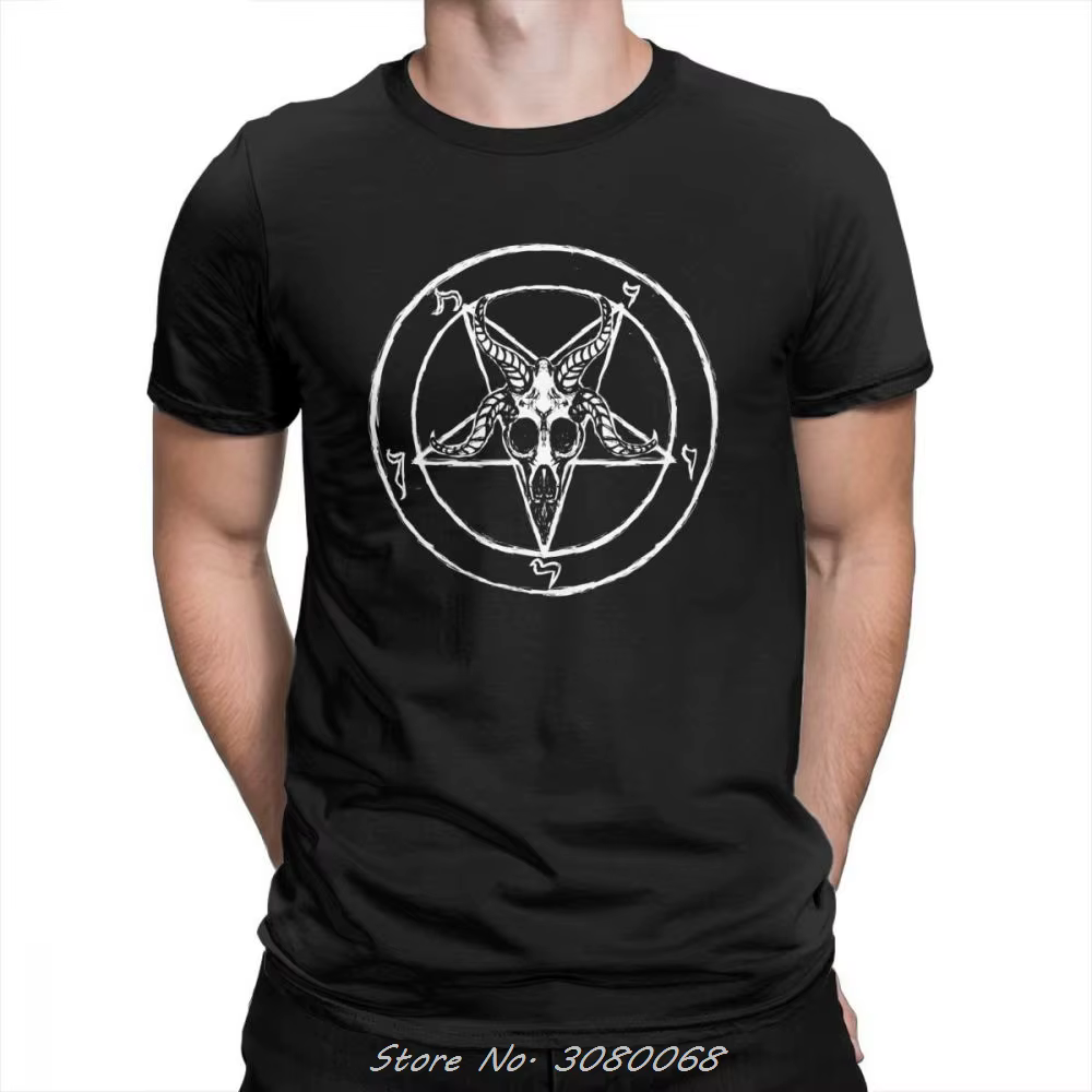 Baphomet-Économie pentagramme à col rond pour hommes, T-shirt à manches courtes, Chemise en coton d'