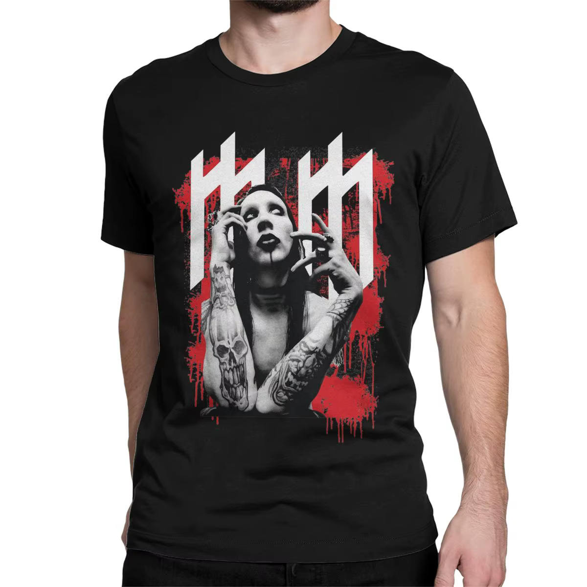 Marilyn Manson T-shirt manches courtes pour homme et femme, 100% coton, humoristique, col rond, musi