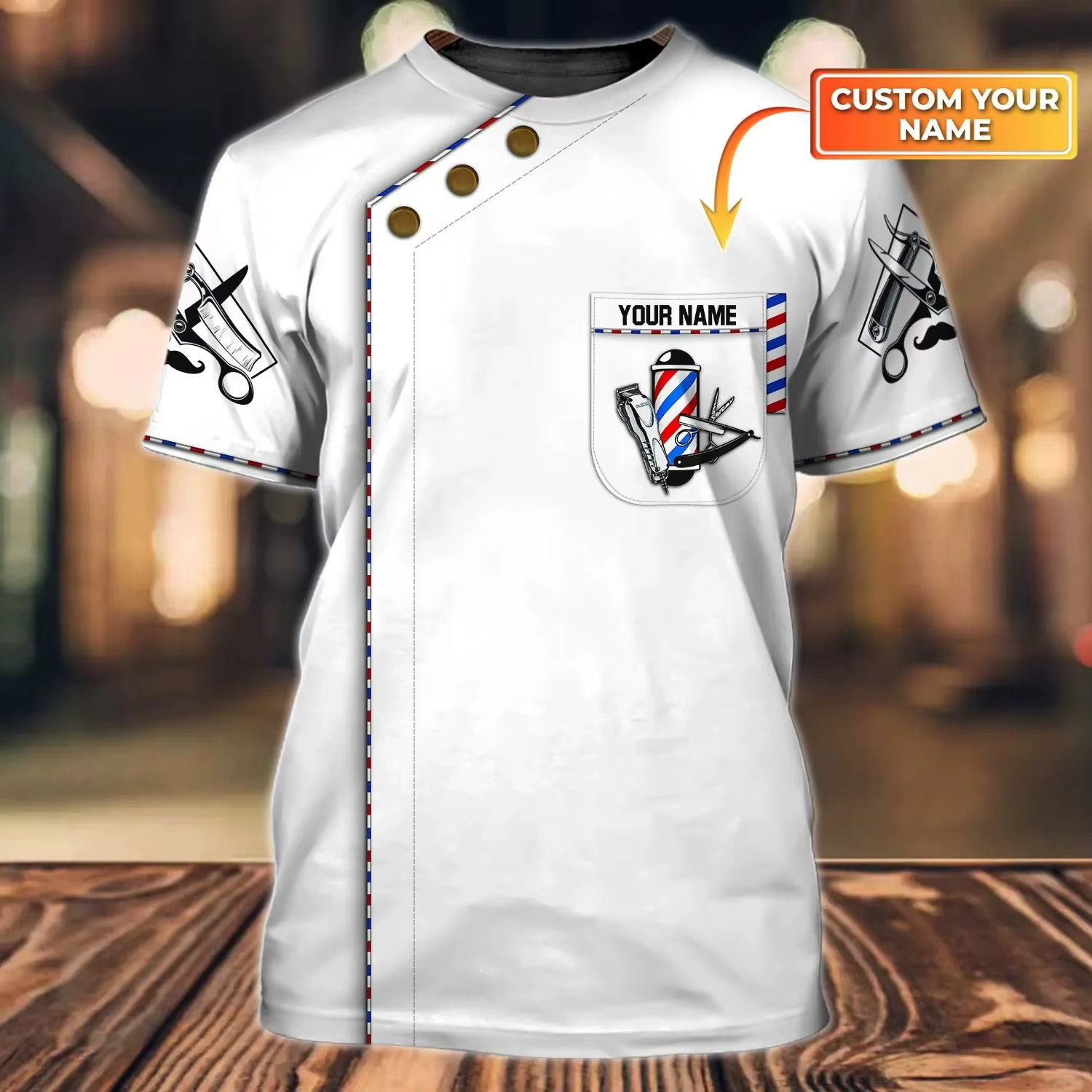 T-shirt Barber Life unisexe, estival et décontracté, avec nom personnalisé, imprimé en 3D, DW62