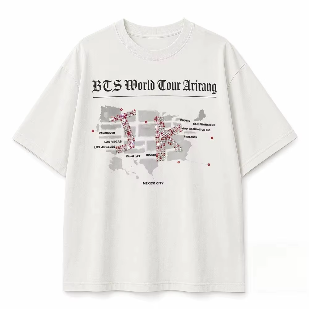 T-shirt 100 % coton style JK Jungkook, nouvelle collection été 2026, tournée mondiale Arirang, haute