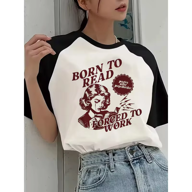 T-shirt pour femme avec motif vintage pour les amoureux des livres, design rétro, « Born To Read For