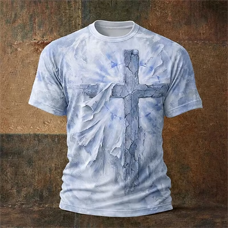 T-shirt pour homme chrétien, t-shirt ample d'été, style gothique, impression 3D de la croix de Jésus