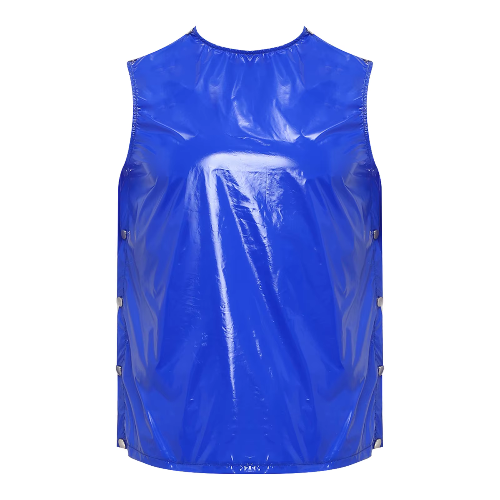 Débardeur Homme Imperméable Effet Mouillé PVC Rouge Sans Manches Brillant Gilet Vinyle Imperméable R