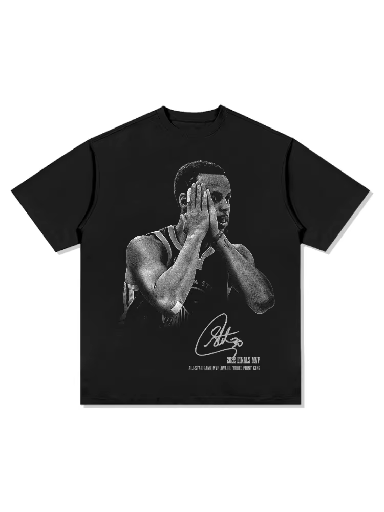 T-shirt à manches courtes imprimé rétro américain Hip Hop Curry Signature Action Night, vêtements po
