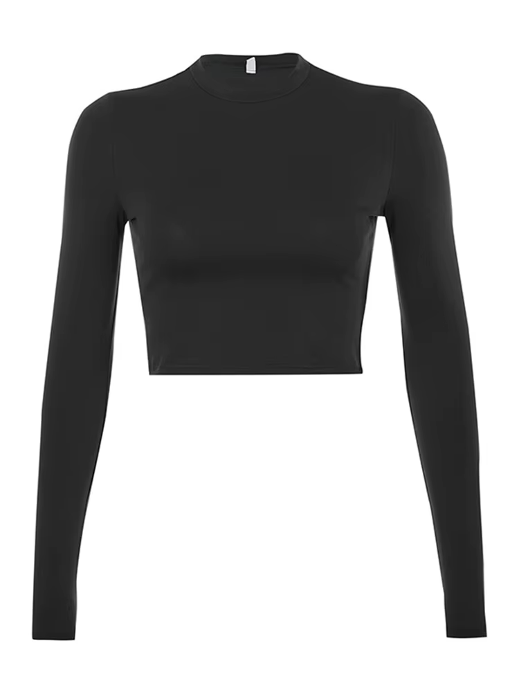 T-shirt basique à manches longues pour femmes, haut court décontracté, mode coréenne pour dames, mon