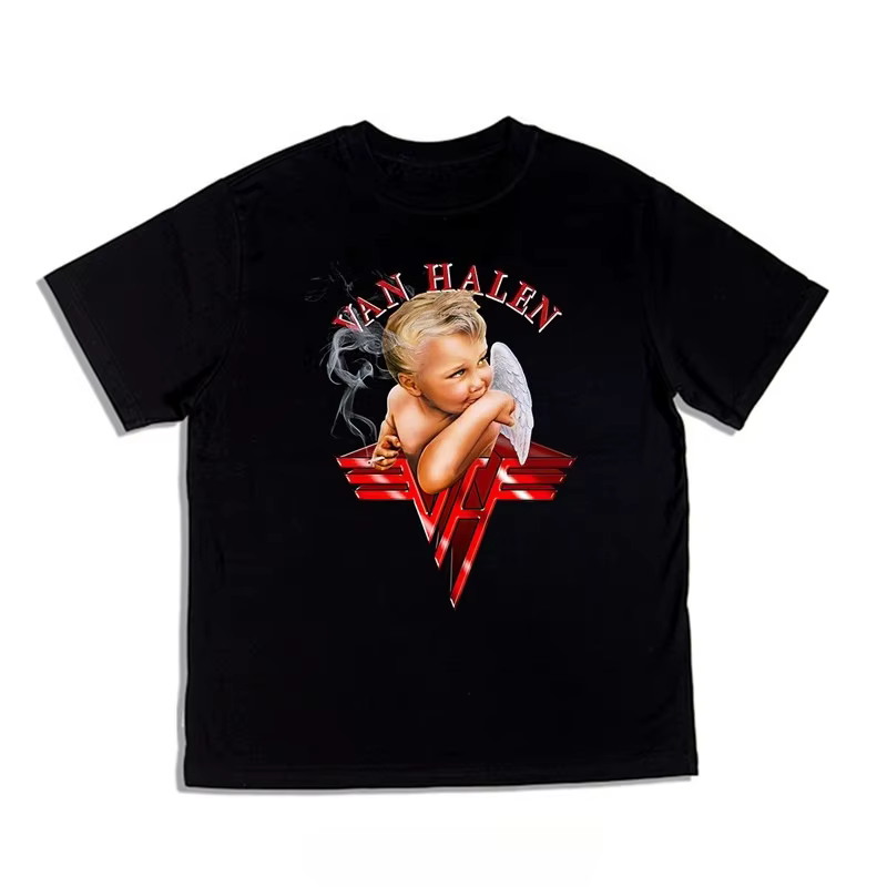T-shirt imprimé Van Halen Band en pur coton, coupe ample, adapté aux hommes et aux femmes, avec un c