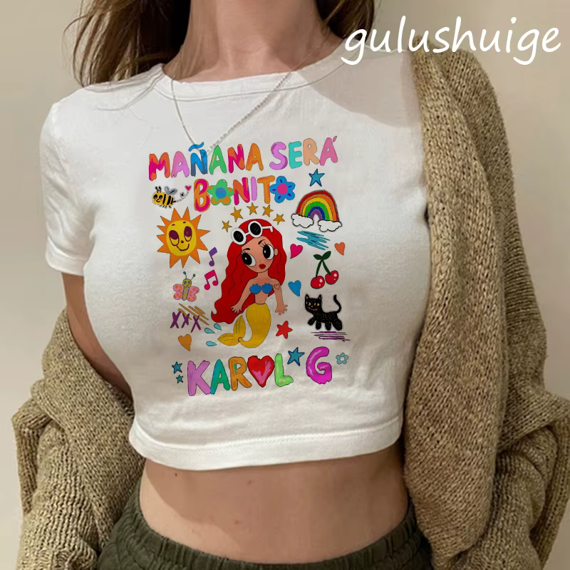 Années 90 Manana Sera Bonito Bichota Karol G t-shirt haut court femmes à manches courtes femme graph