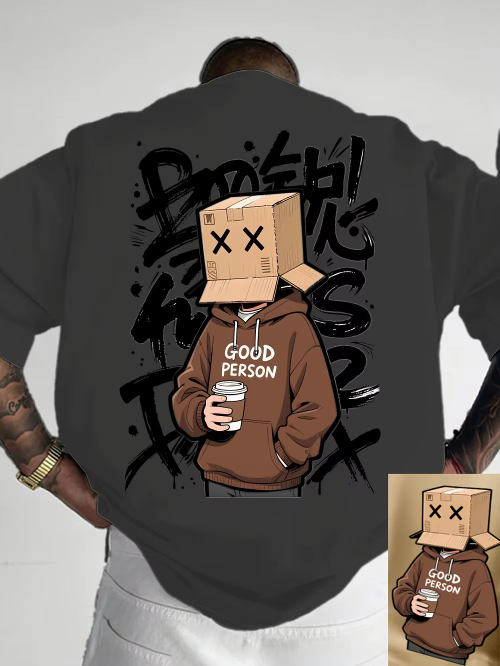 T-shirt col rond pour hommes, confortable et respirant, avec lettres de personnage de dessin animé a
