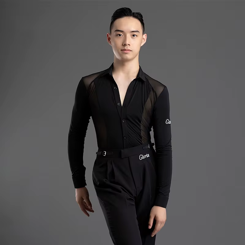 Nouveau T-shirt de danse latine à manches longues 2026 pour garçons, haut d'entraînement, chemise Ch