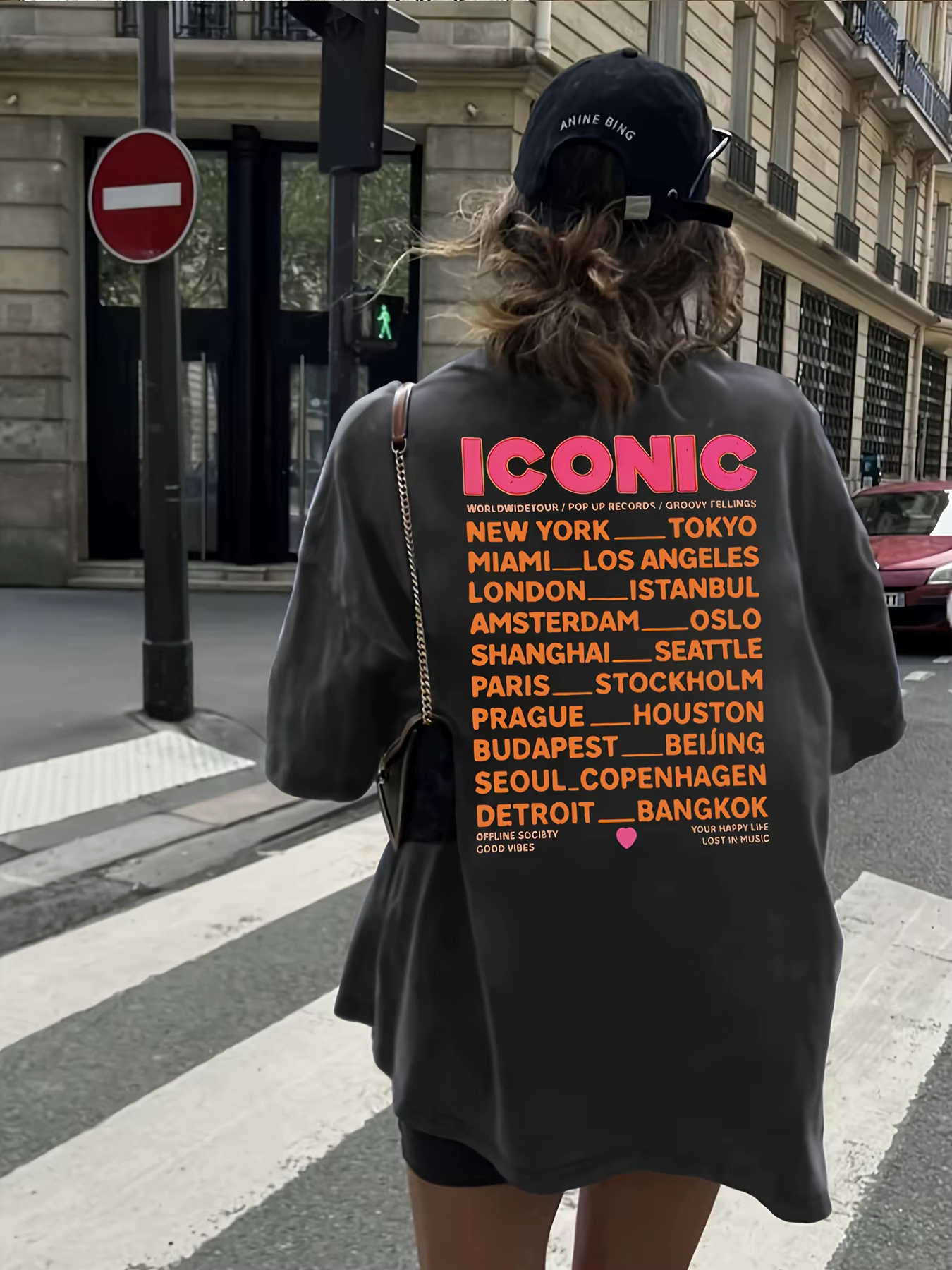 T-shirt imprimé Iconic World Tour à manches courtes et col rond, haut décontracté printemps/été, vêt
