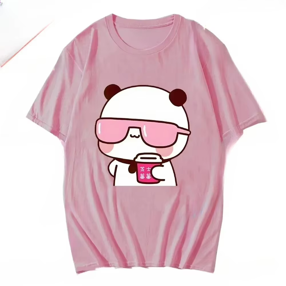 T-shirt pour couple avec motif de dessin animé mignon, idéal pour regarder des films et boire du thé