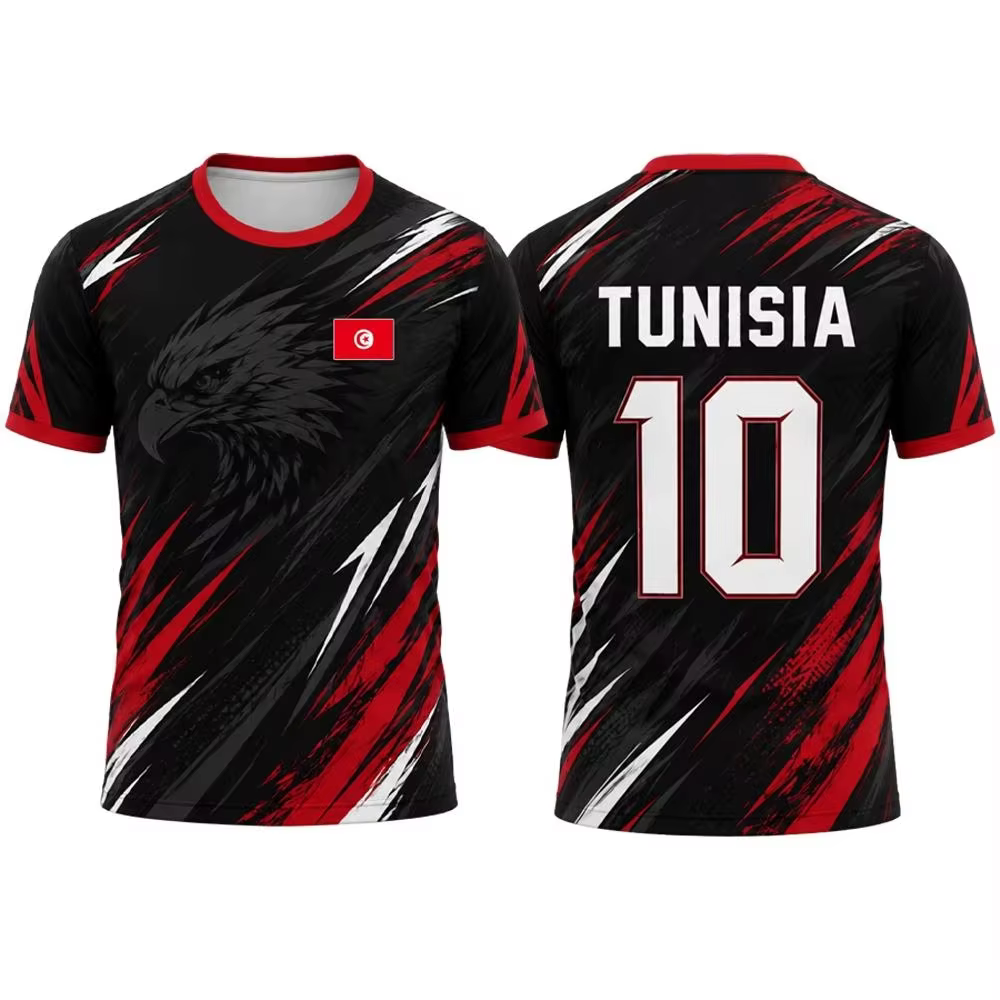 Maillot de football pour enfants de la Tunisie, motif drapeau aigle arabe, séchage rapide, respirant