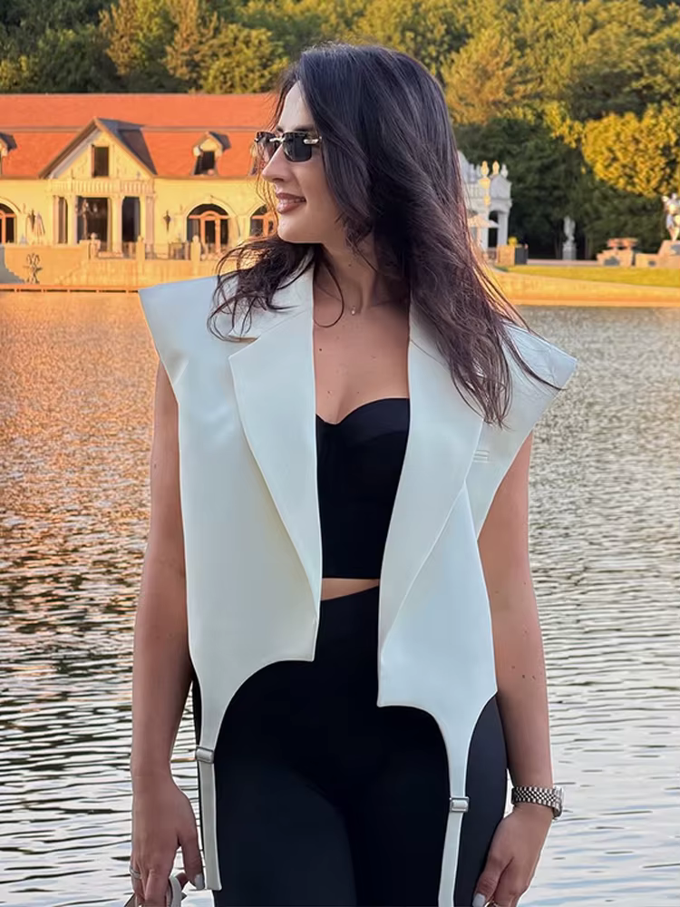 Gilet sans manches à revers et ourlet asymétrique pour femme, élégant, col rabattu, veste ample, man