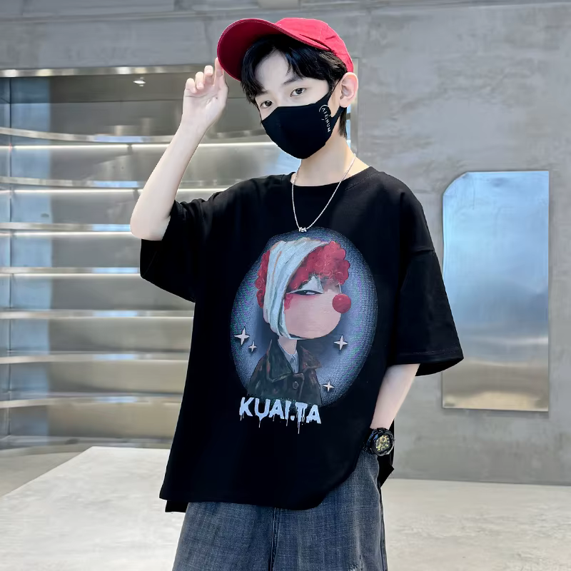 Enfants garçons T-Shirt été couverture en coton adolescent dessin animé motif lâche mode t-shirts à 