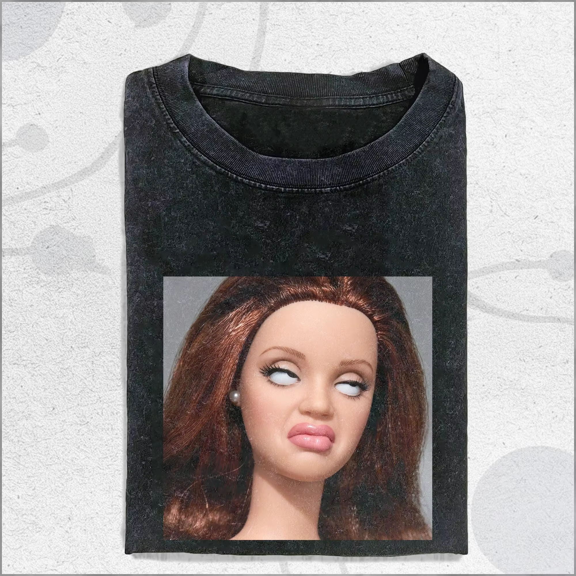 T-shirt drôle imprimé poupée en coton pour hommes et femmes, coupe oversize, effet délavé, haute qua