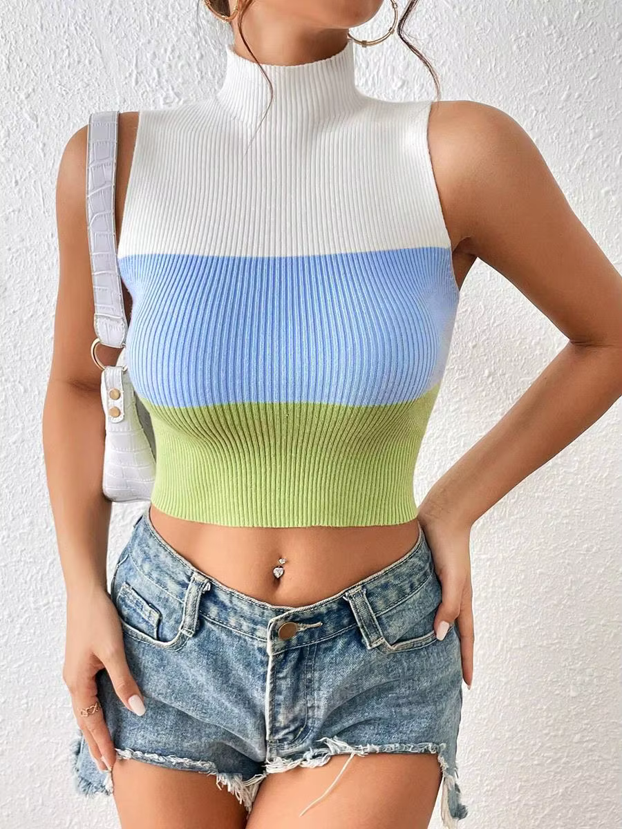Pull à col roulé multicolore pour femme, chemise de luxe, haut court en fibre de lit, pull femme, cr