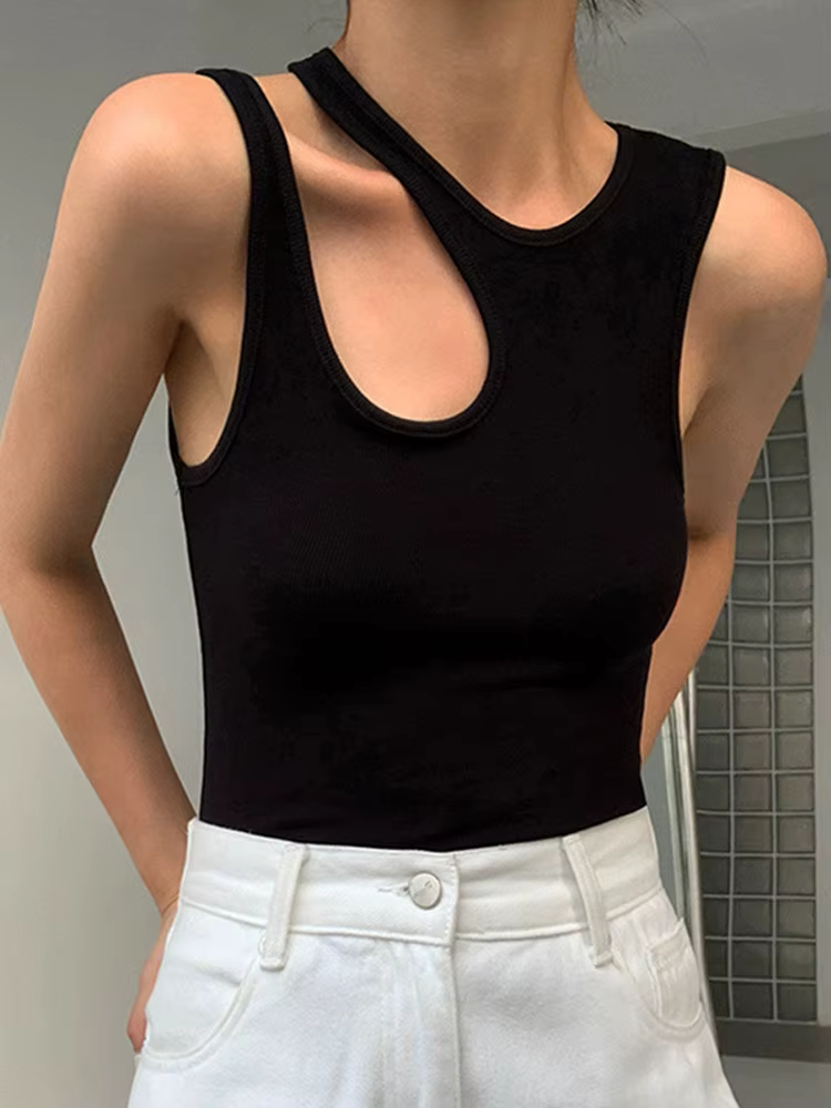 T-shirt col rond sans manches pour femmes, décontracté, coupe blanche, slim, coréen, vêtements pour 