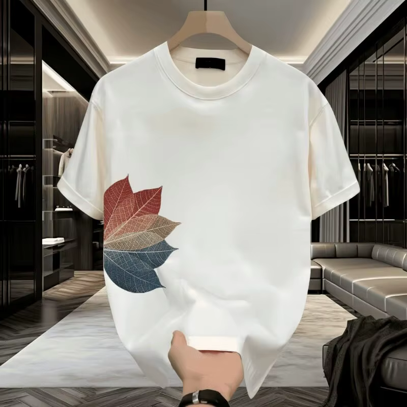 T-shirt pour homme de haute qualité, en coton pur épais, nouveau modèle d'été, avec imprimé, élégant