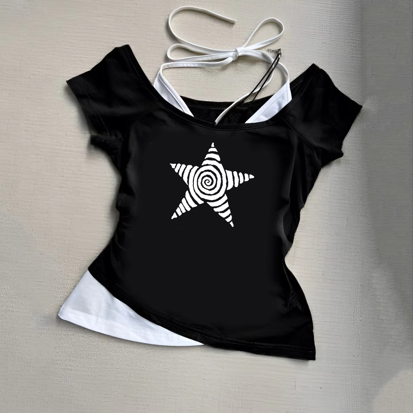 T-Shirt décontracté pour femmes, Harajuku 2025, Streetwear rétro Y2K, col licou imprimé, faux ensemb