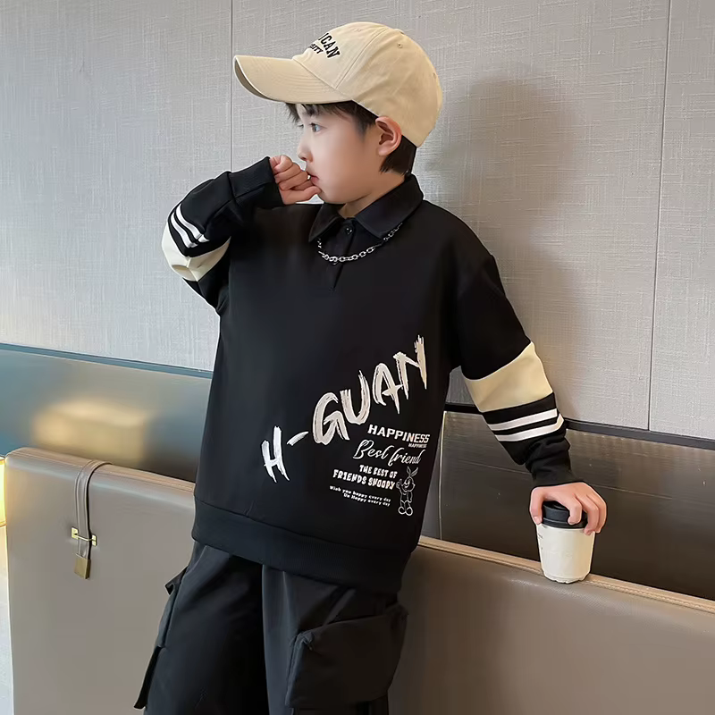 Mode garçons Polo sweat tenue printemps automne adolescents pull décontracté grands enfants col raba