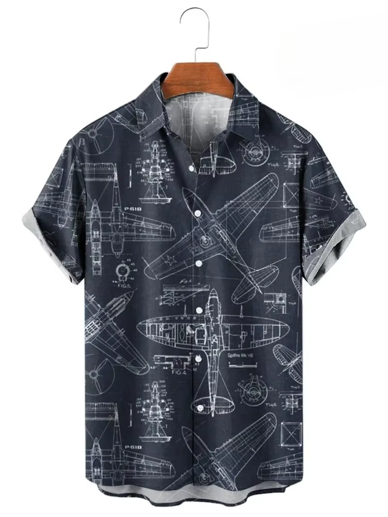 Vintage boutonné chemise homme 3d carte imprimé à manches courtes chemise hawaïenne revers vêtements