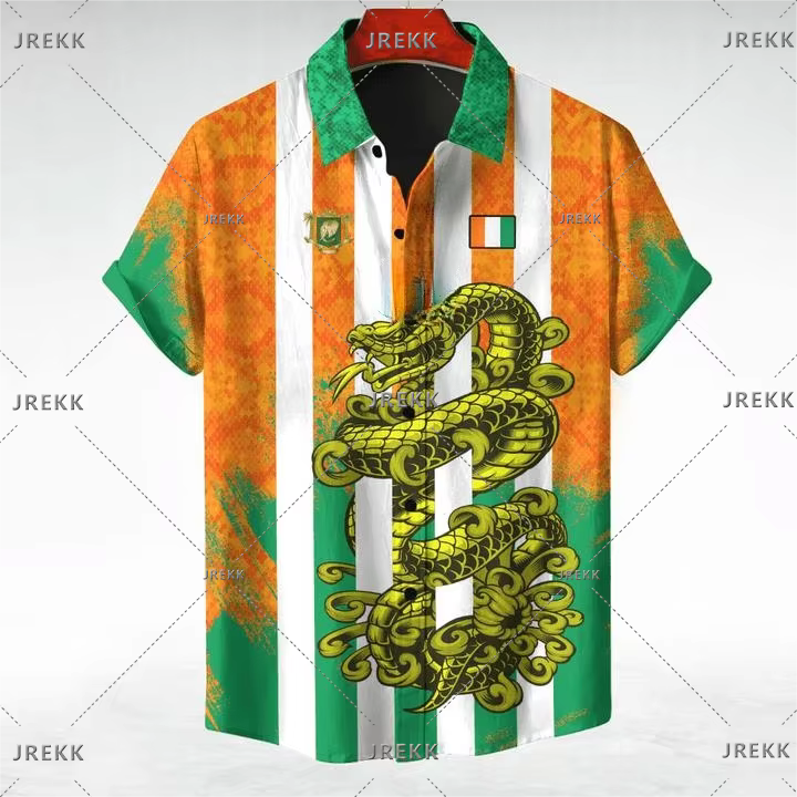 Chemise hawaïenne à manches courtes pour hommes, chemise à revers animal, chemisiers à emblème natio