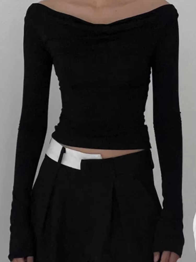 T-shirt manches longues pour femmes, épaules dénudées, Streetwear, haut court, vêtements Y2k, cravat