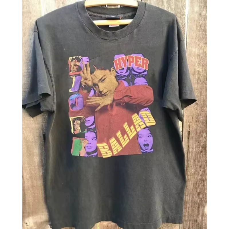 Chemise Bjork, T-shirt en coton graphique Bjork Charcoal unisexe, vêtements Harajuku pour hommes, T-
