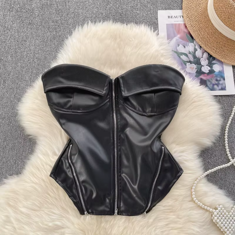 Chic Vintage doux Camis arête de poisson asymétrique débardeur mince haut court Sexy Corset Bustier 