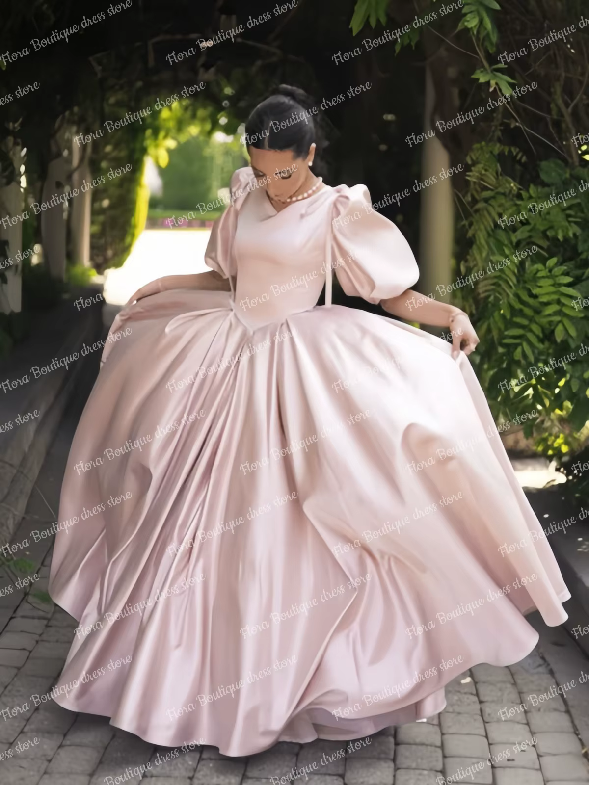 Robes de demoiselle d'honneur roses pour femmes, pour mariage, col haut, manches évêques, robe de ba