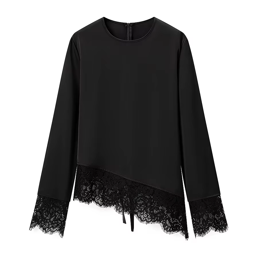 T-shirt en dentelle décontracté pour femme, nouvelle collection Printemps 2026, col rond, manches lo