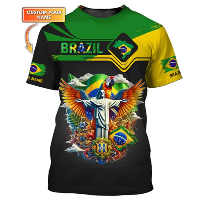 T-shirt imprimé en 3D pour hommes et femmes, maillot de football du Brésil, T-shirts d'été, sport, d