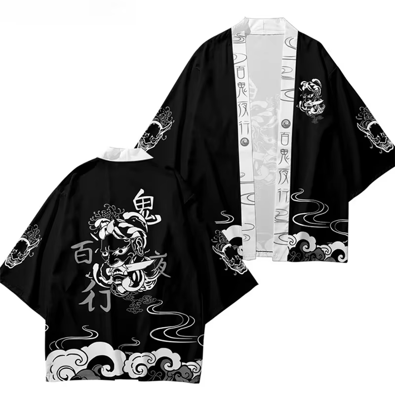 Streetwear samouraï japonais traditionnel pour hommes et femmes, comprenant des imprimés Yukata, des