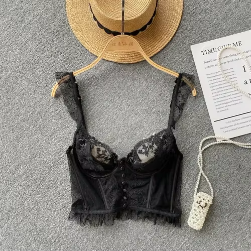 Français Chic Sexy femme sans manches maigre dos nu femme Corset Camis dentelle pure Spaghetti sangl
