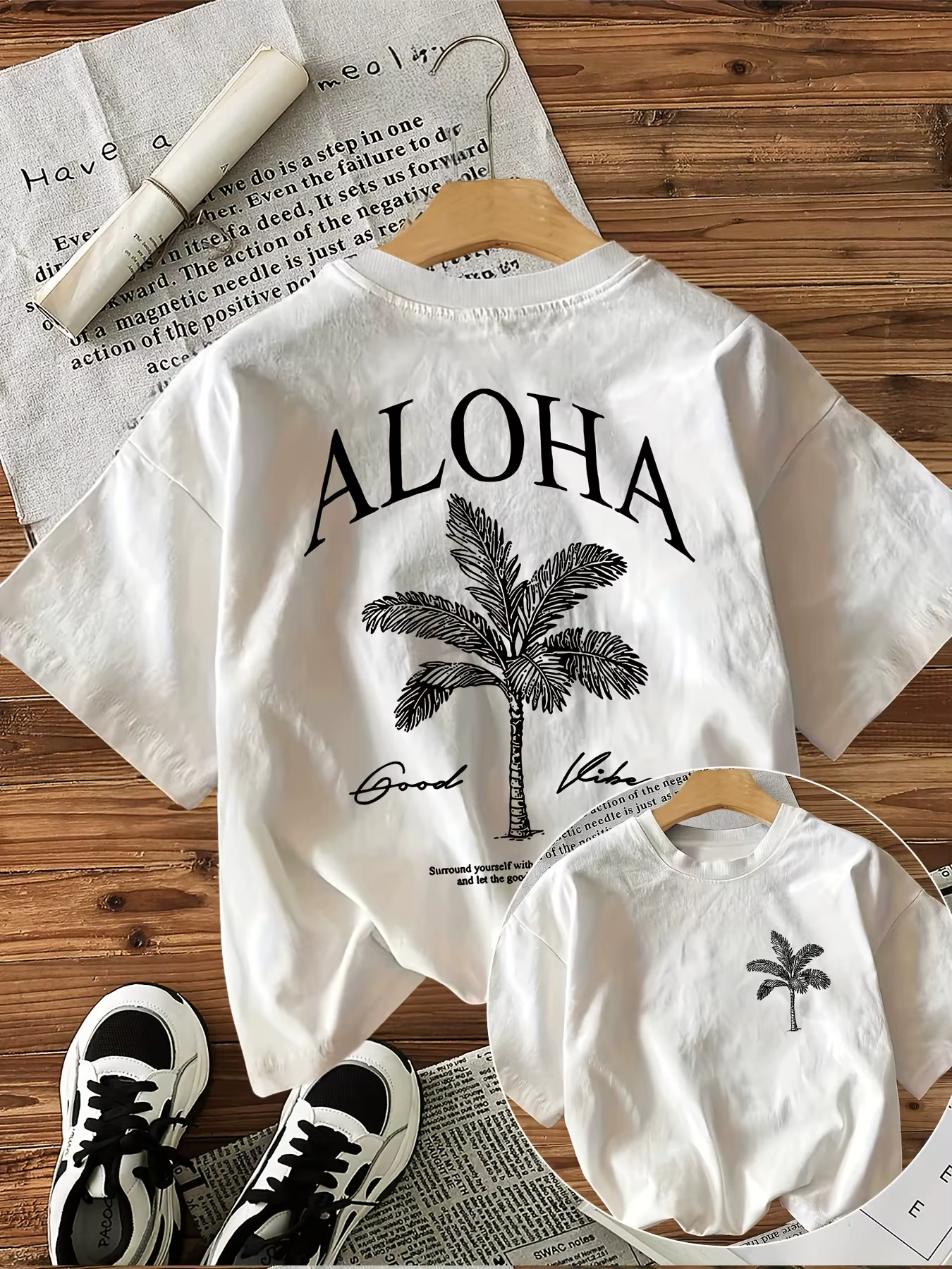 Aloha Good Vibes T-shirt imprimé graphique pour femme, manches courtes, col rond, haut décontracté a