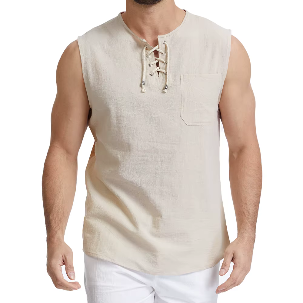 Débardeurs d'été pour hommes en coton et lin, légers, respirants, confortables, couleur unie, style 