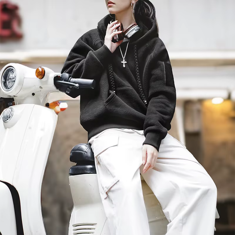 Maden Sweat-shirt à capuche pour femme en polaire épaisse pour l'automne et l'hiver Vert foncé taill